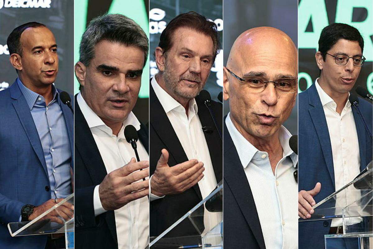 Da esquerda para a direita: Paulo Alexandre Barbosa, deputado federal; Fábio Ferraz, secretário de Governo de Santos; Alberto Mourão, prefeito de Praia Grande; Farid Madi, prefeito de Guarujá; e Fabrício Lopes, secretário de Indústria e Comércio de Cubatão