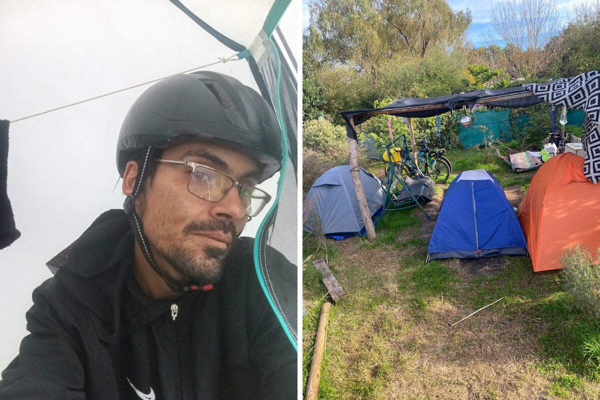 Georgios saiu de bicicleta de São Vicente em abril; o ajudante de pedreiro comenta que ganhou um capacete para continuar sua aventura rumo à Argentina