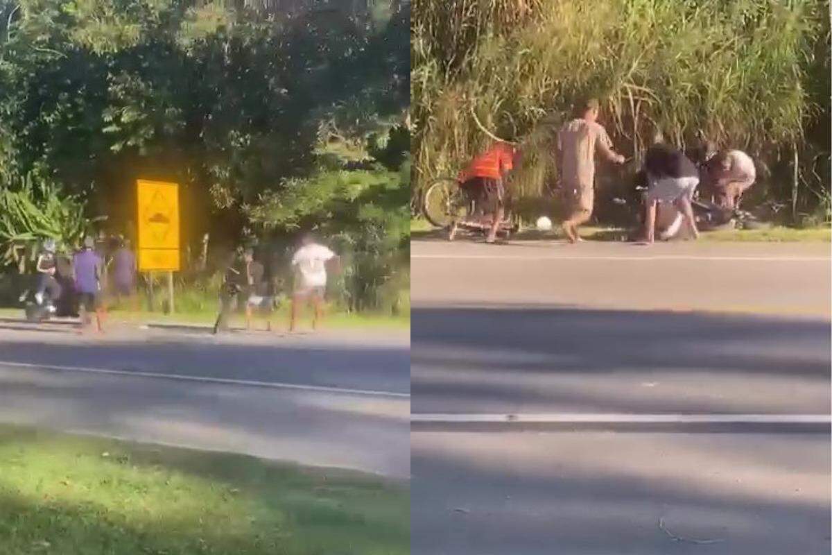 O casal de turistas foi chutado e socado após ser jogado no chão pela gangue