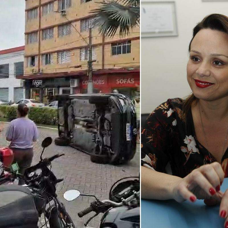 Veículo da vereadora Janaina Ballaris tombou após colidir contra outro automóvel na Avenida Costa e Silva, no bairro Boqueirão, na tarde deste sábado