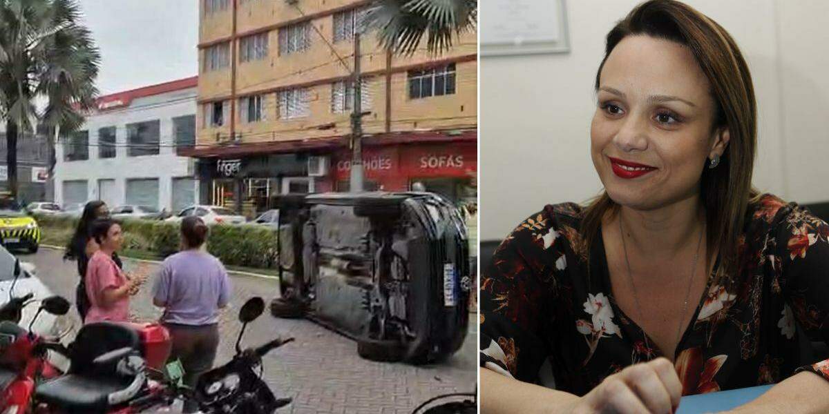 Veículo da vereadora Janaina Ballaris tombou após colidir contra outro automóvel na Avenida Costa e Silva, no bairro Boqueirão, na tarde deste sábado